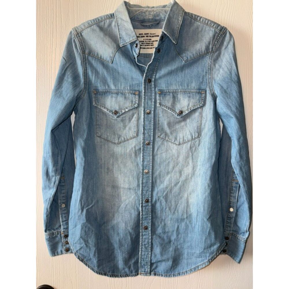 Diesel Men's Light Wash Denim Western Shirt Sz S